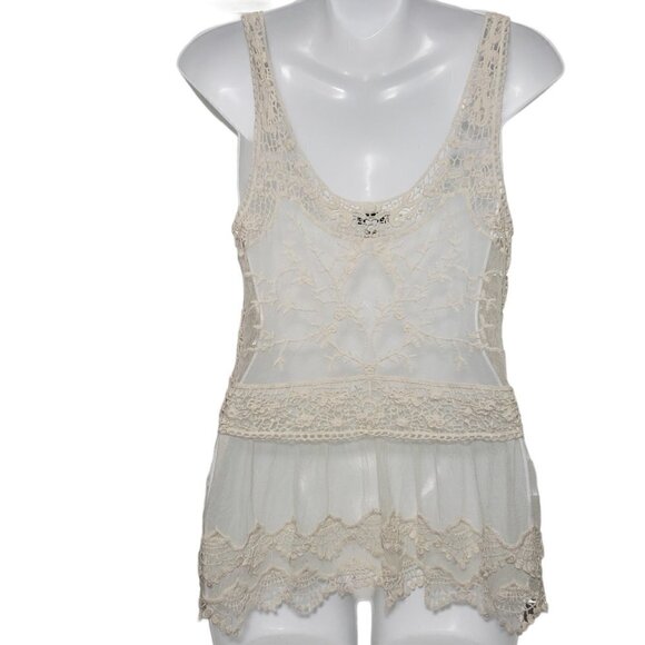 ☀ Express Womens Off White Sheer Embroidered Pullove - Picture 2 of 6